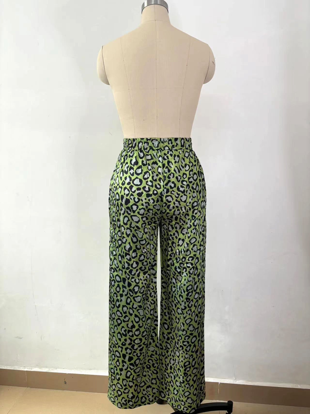 Spring Fashion Casual Women's Leopard Print Long Sleeve Shirt Pants Two Piece Set 13