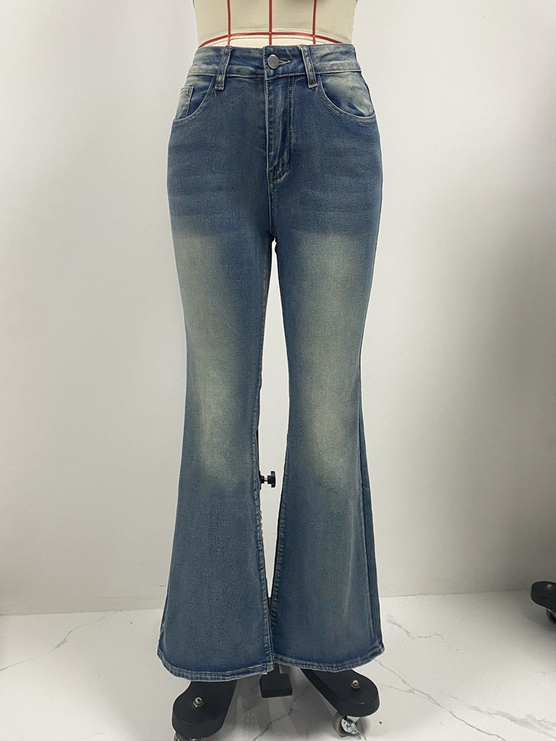 Women Denim Pant Stretch Pocket Embroidery Retro Bell Bottom Denim Pant 8