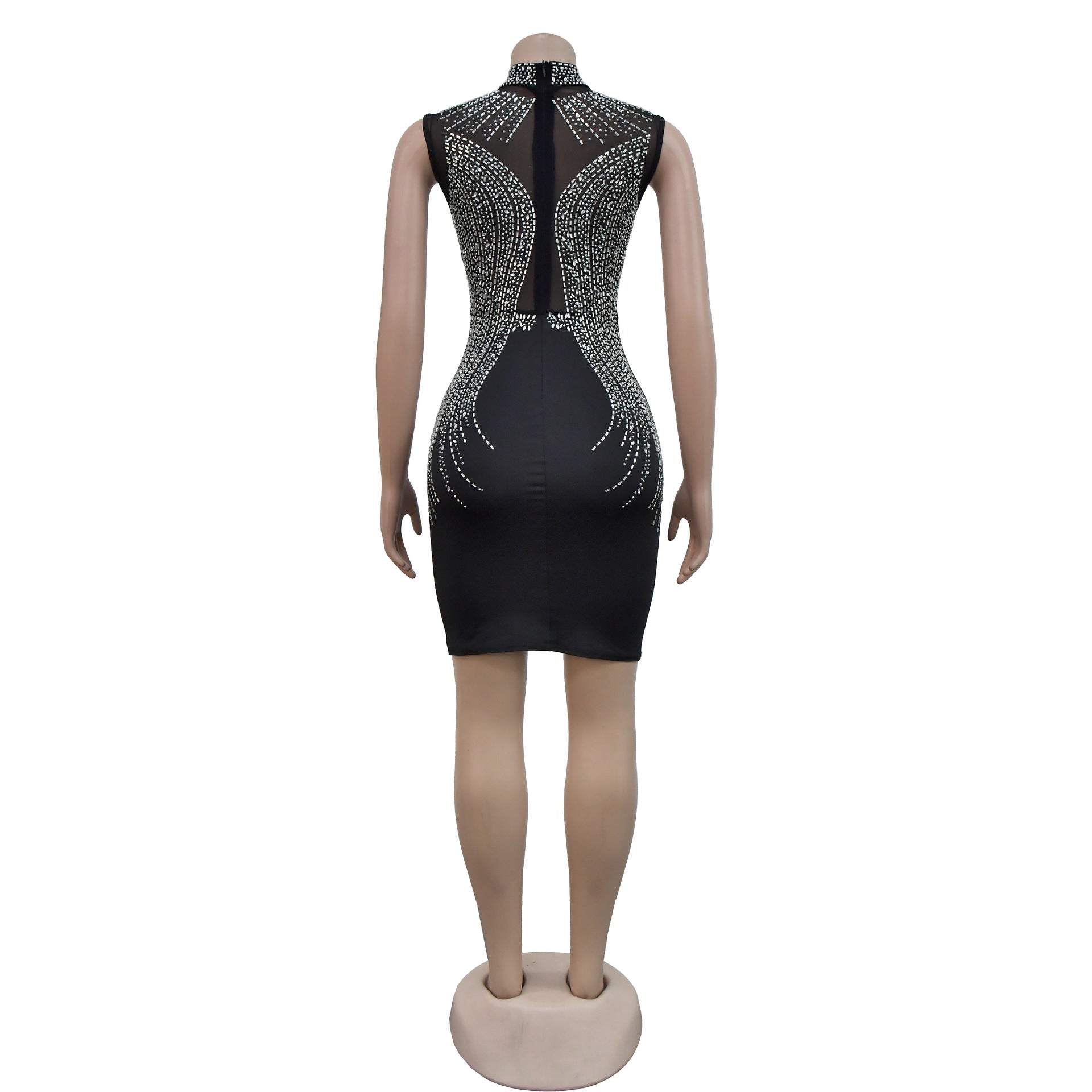 Women Contrast Color Mesh Beaded Bodycon Dress 9
