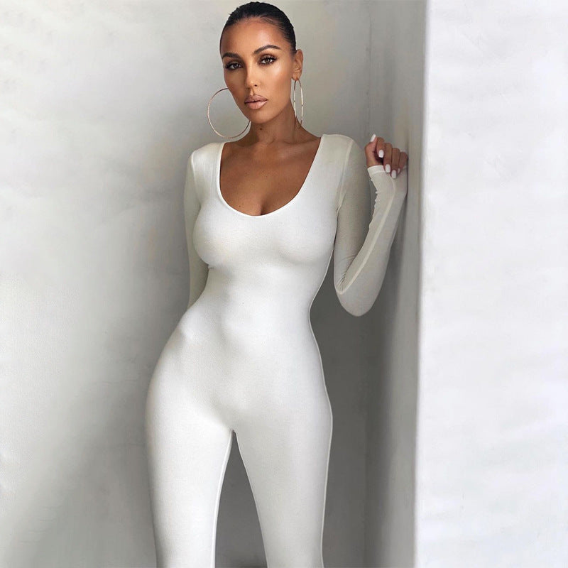 Women's Summer Fashion Long Sleeve Slim Solid Color Jumpsuit 10