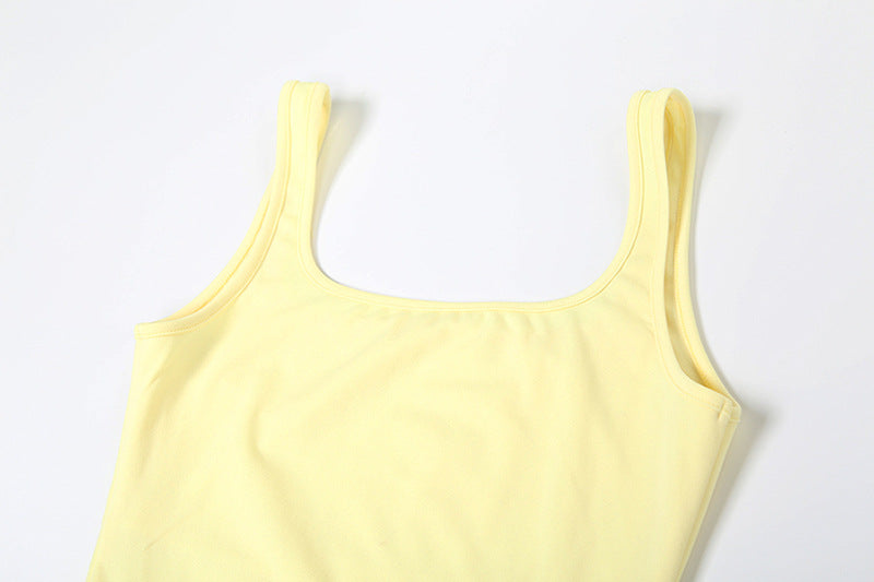 Summer Elegant Chic High Waist Solid Square Neck Strap A-line Dress 13