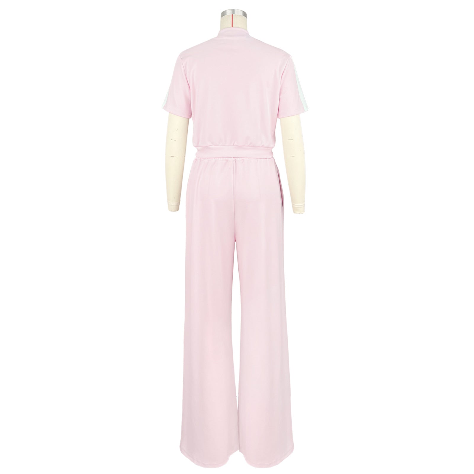 Women's Sports Two-Piece Set Buttoned Loose Pocket Wide-Leg Pants & Short Sleeve Zipper Top 11