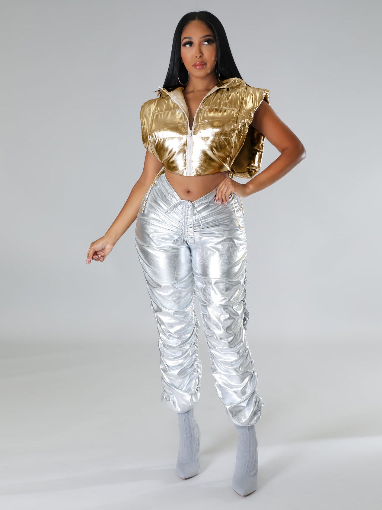 Women fashion Puffed Shiny Vest Jacket 9