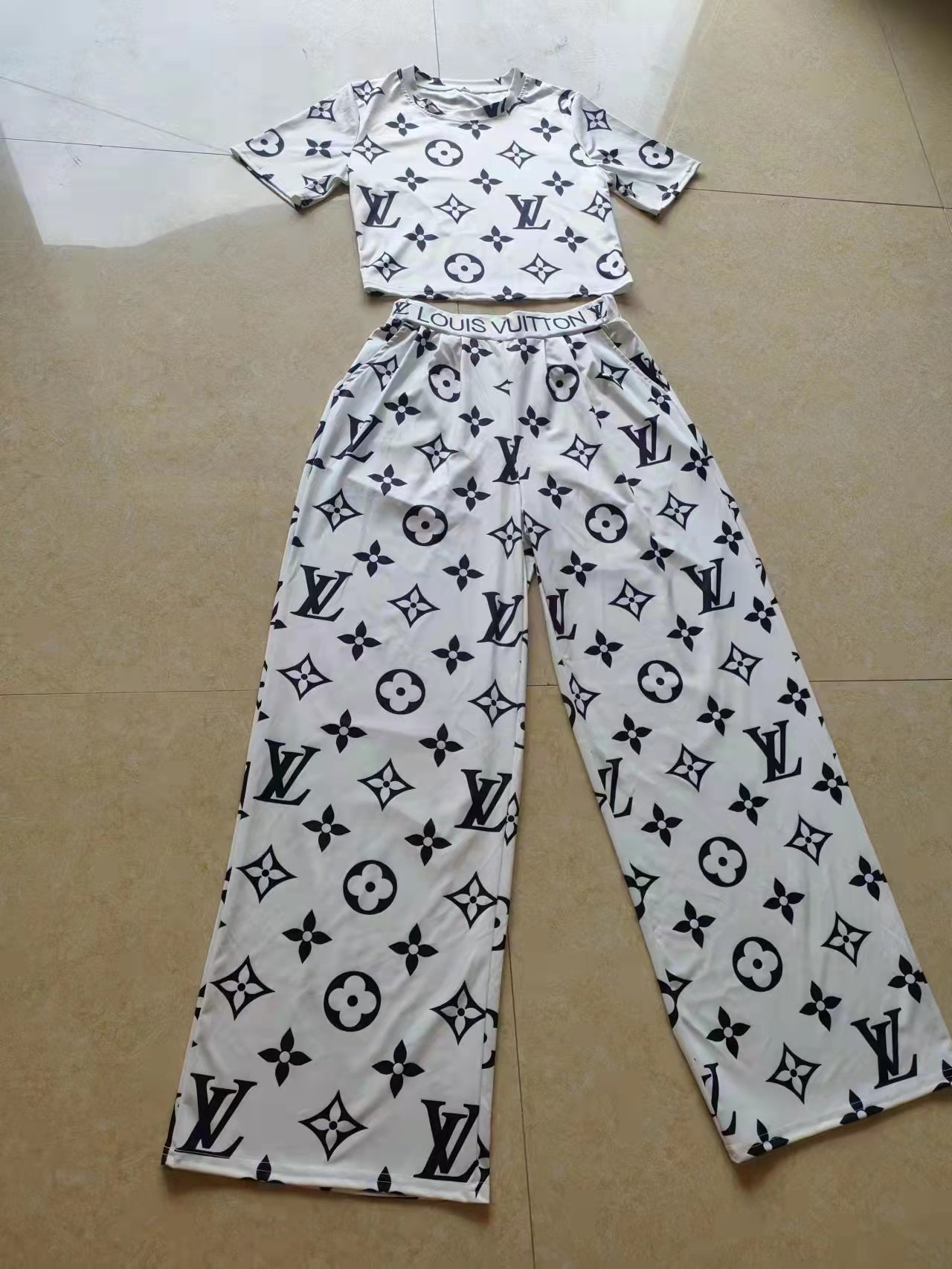 Women's Summer Sexy Short Sleeve Wide Leg Two-Piece Pants Set 10