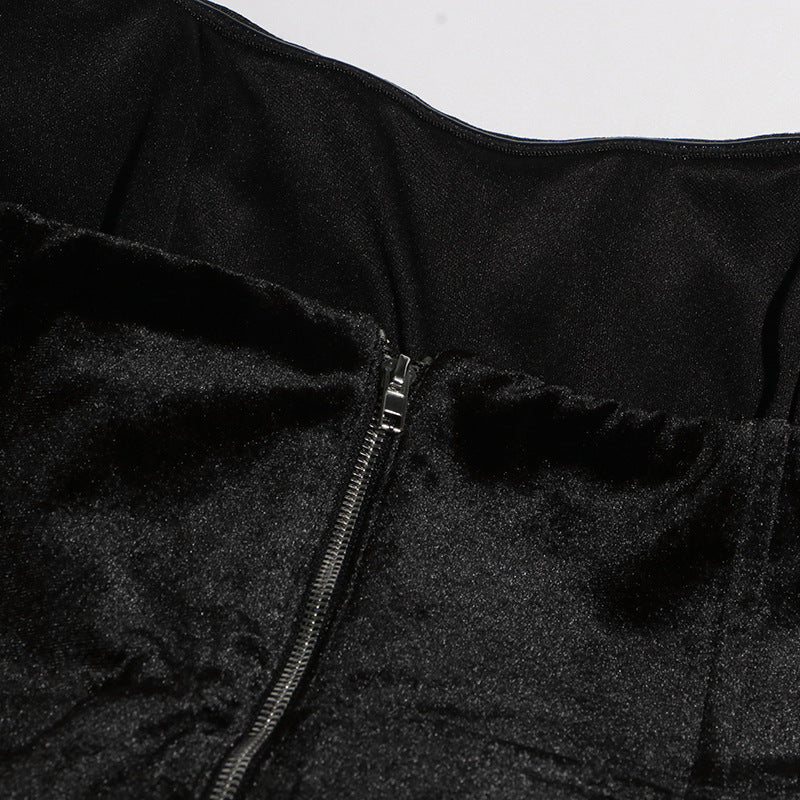 Women sexy velvet wrap chest white rose puffy dress 17