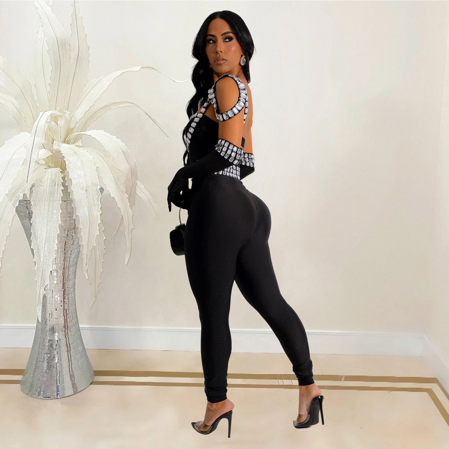 Fashion Women Strap Beaded Long Jumpsuit 4