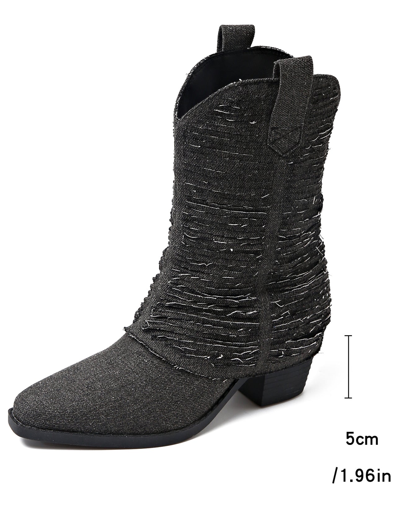 Pointed Mid-Tube Stacked Boots Women Autumn Thick Heel Martin Boots High Heel Denim Boots 11