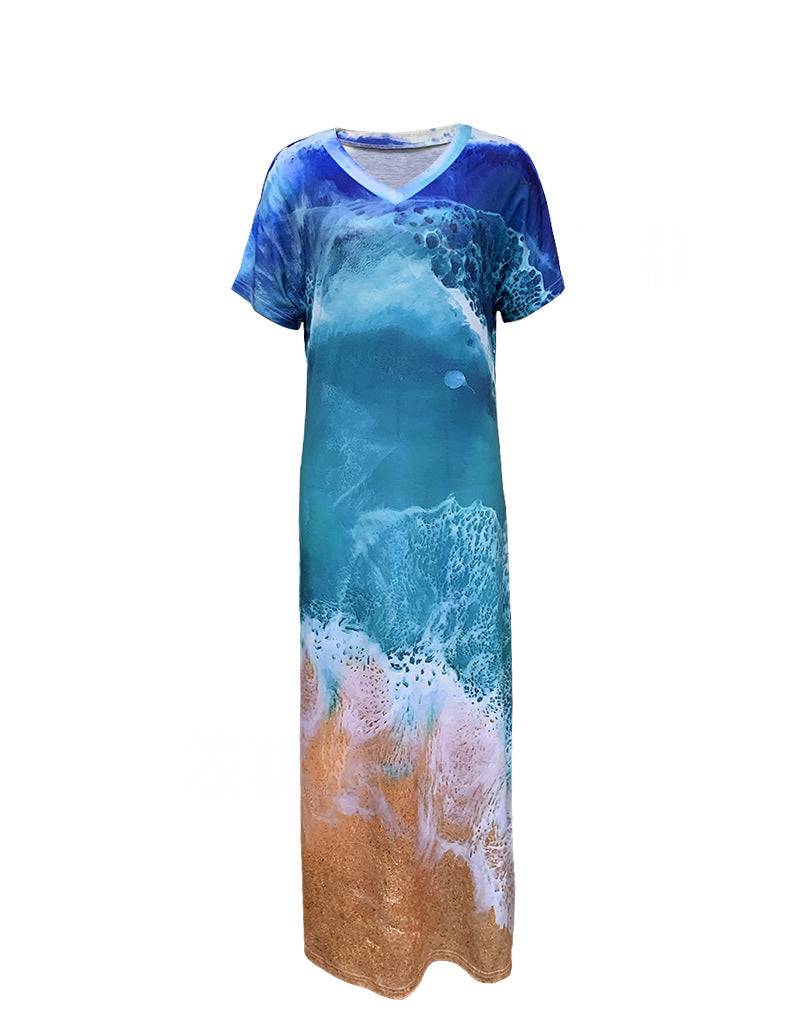 Women's Tie-Dye V-Neck Short-Sleeve Beach Holidays Dress 3