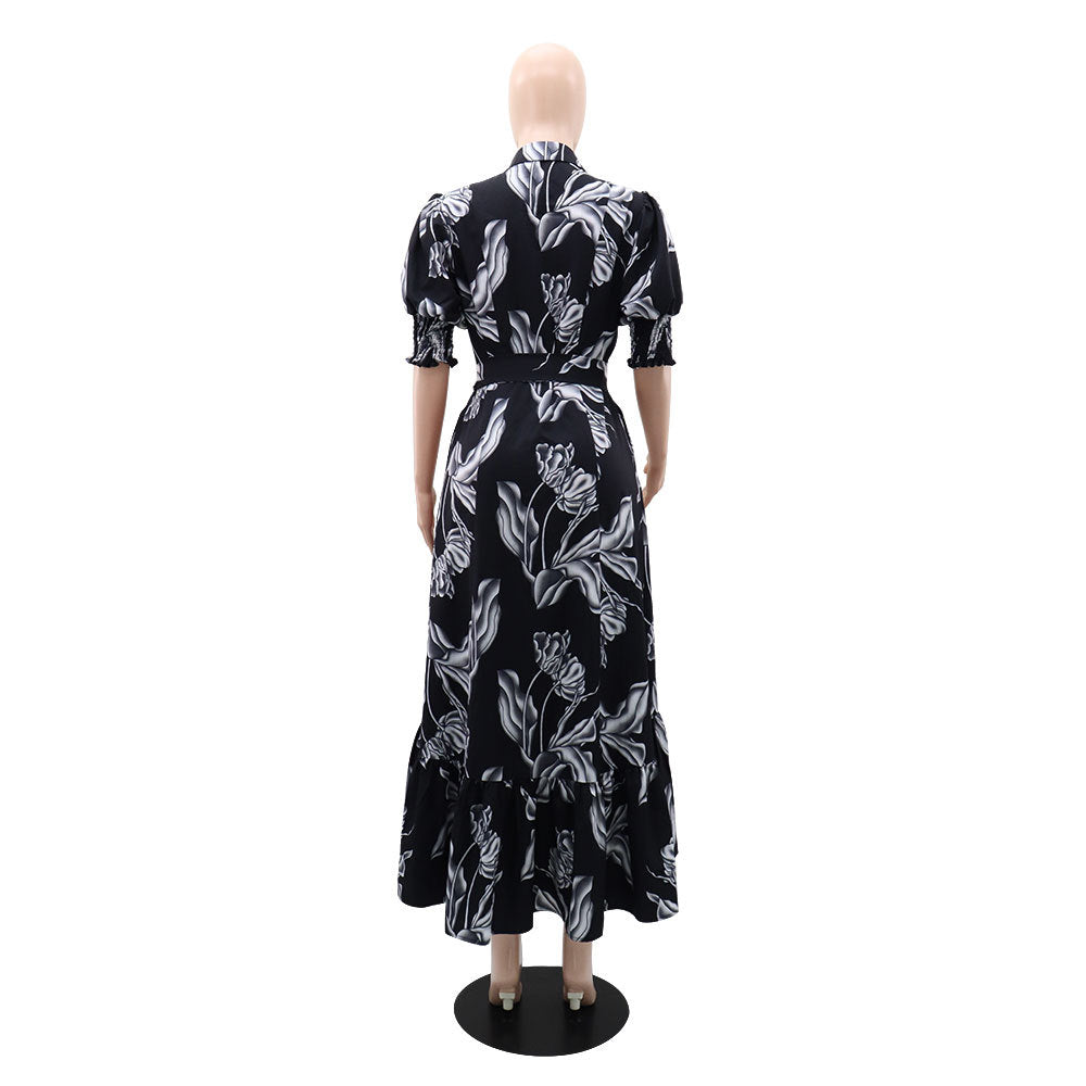 Chic Printed Puff Sleeve Ruffle Casual Women's Long Dress 8