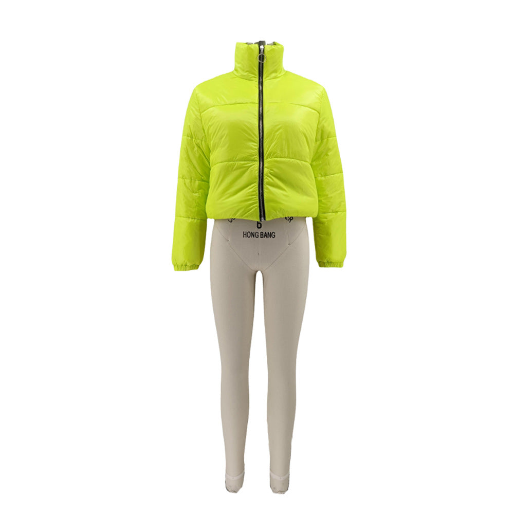 Women Solid Zipper Warm Padding Jacket 23