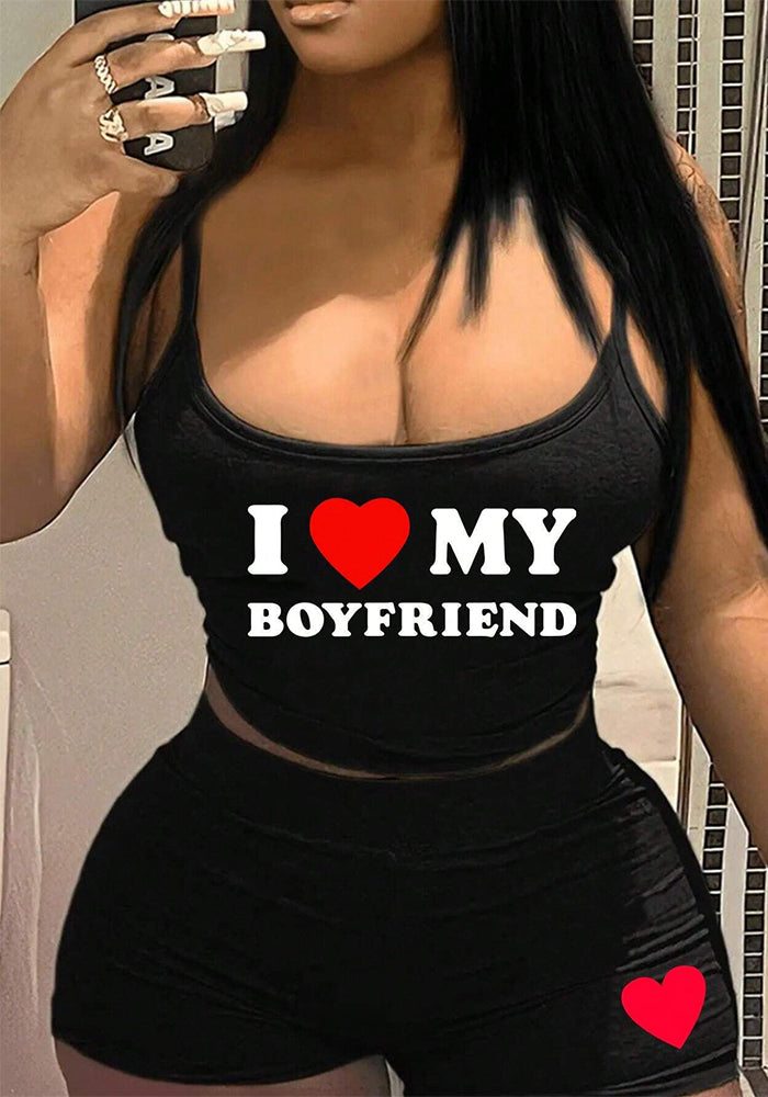 Summer trendy women's Printed Strap two piece shorts set