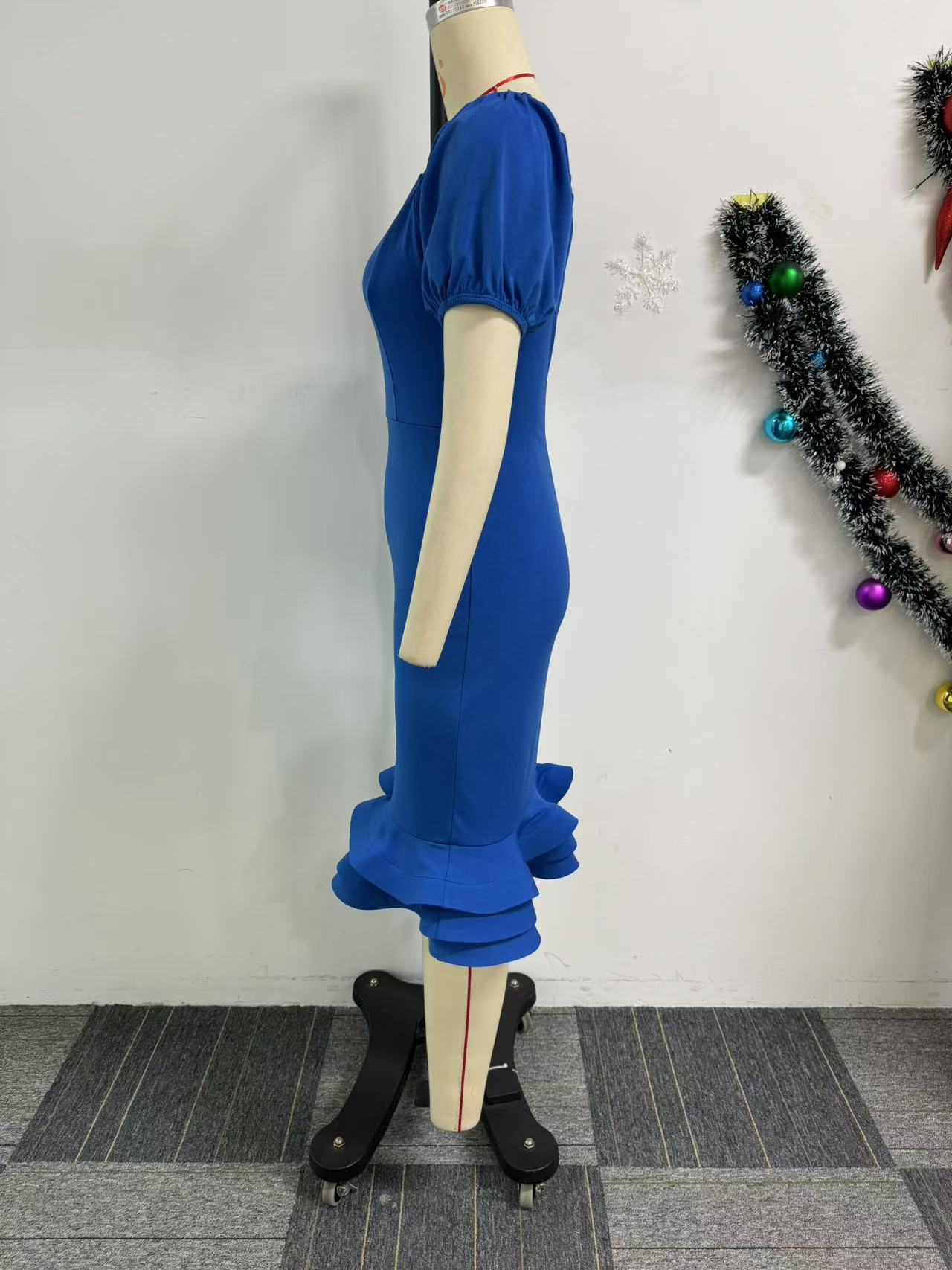 Women Stretch Lantern Sleeve Wave Bodycon Dress 7