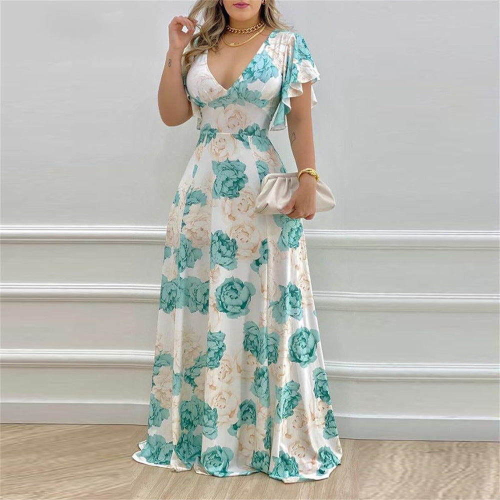 Women Spring Sexy V-neck Print Dress 5