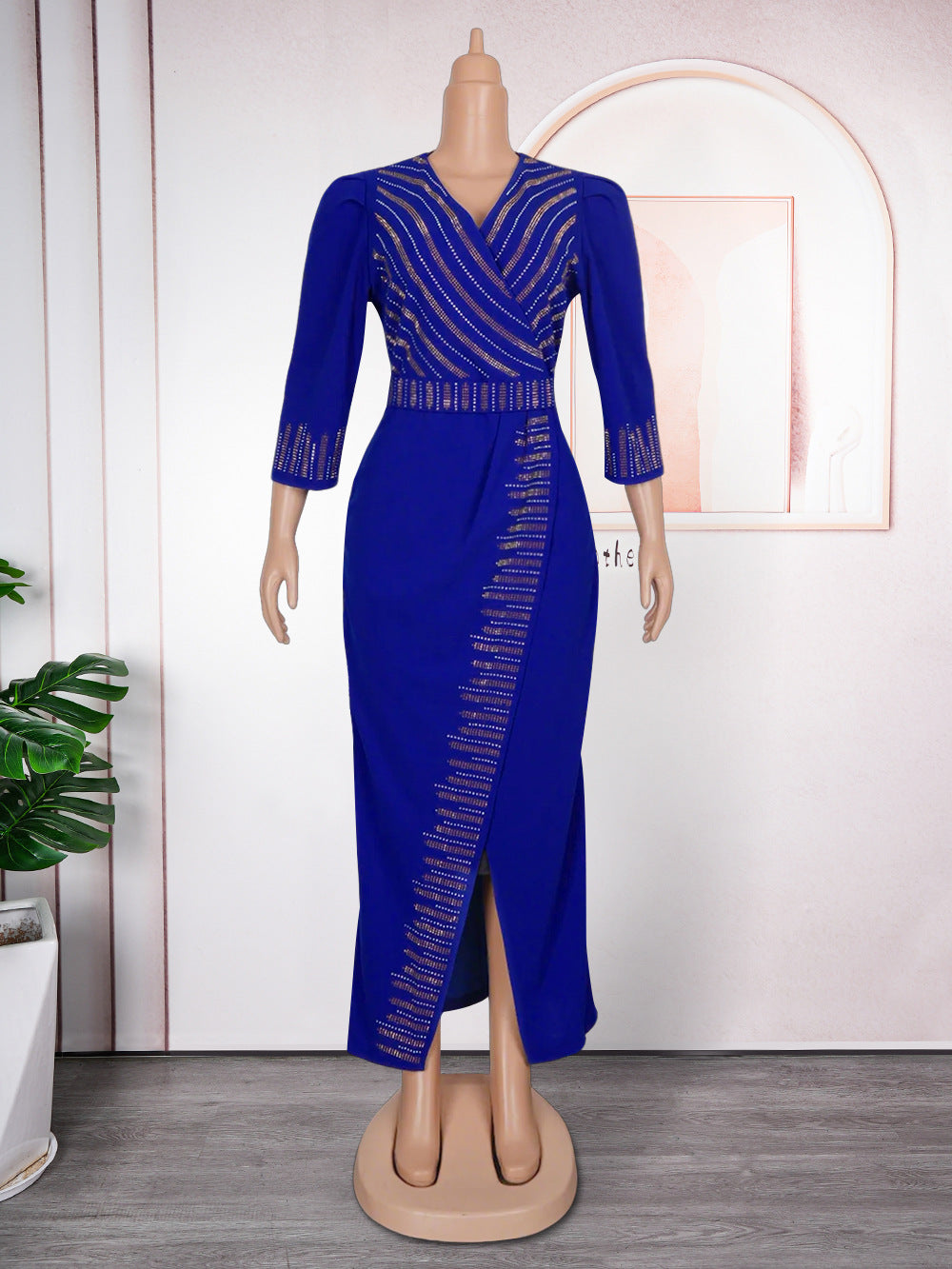 Autumn Women's V-Neck Fashion Chic Africa Plus Size Dress 6