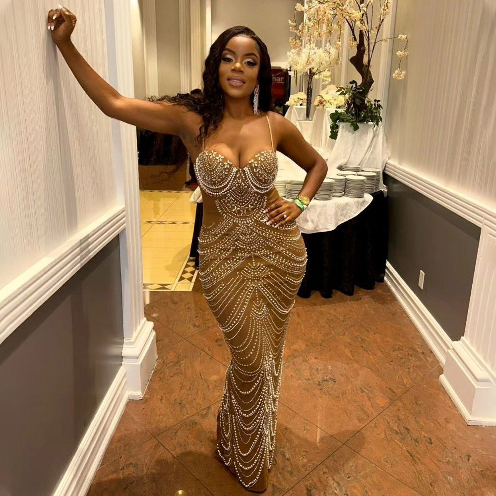 Sexy Strap Beaded Long Evening Dress 5