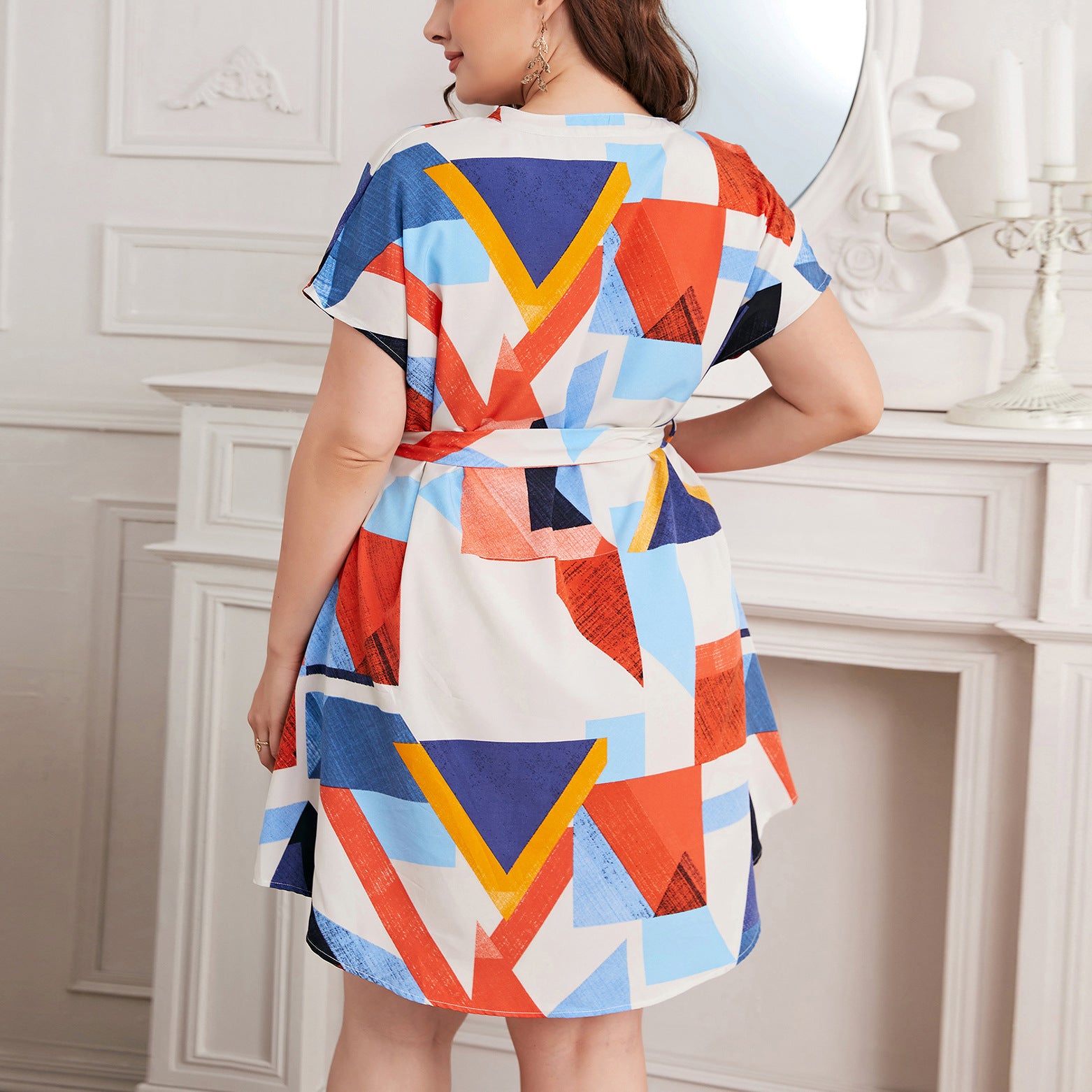 Plus Size Women summer printed v-neck dress 5