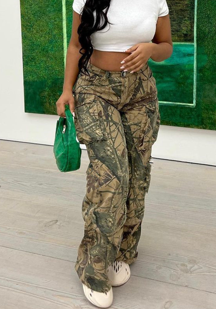 Women's Camouflage Sexy Loose Casual Zip Pocket Trousers