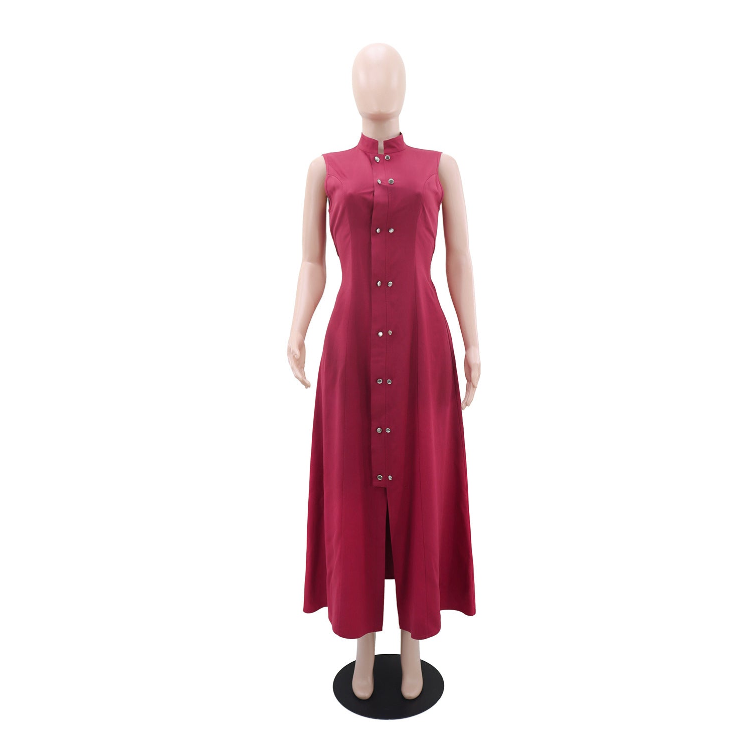 Women's Casual Chic Sleeveless Button-Down Slim Waist A-Line Maxi Dress 5