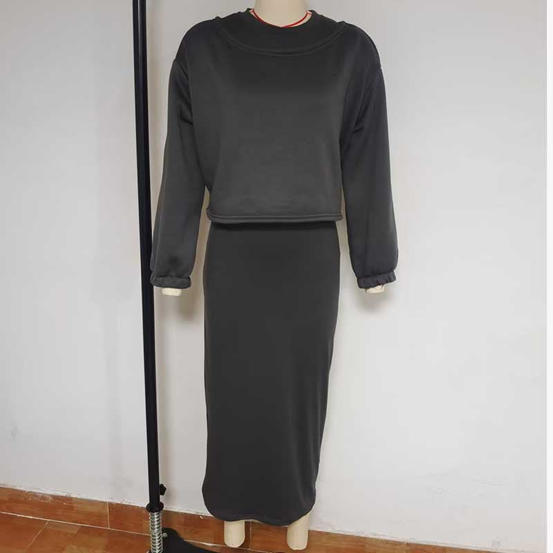 Autumn Loose Off Shoulder Bat Sleeves Top Long Skirt Two Piece Set For Women 22