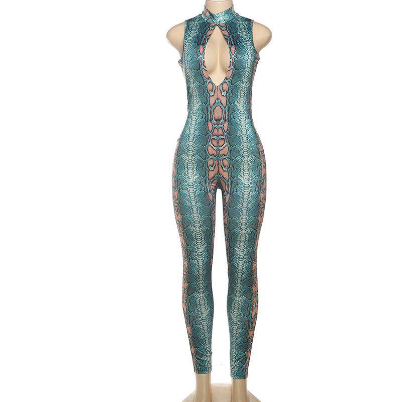 Women Summer Sexy Hollow Snake Print Jumpsuit 8