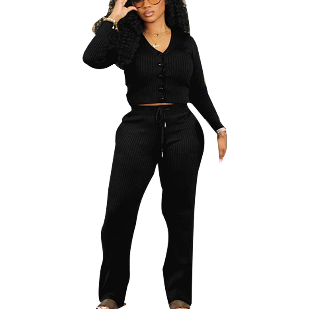 Women Casual V-neck Top and Pant two-piece set 5