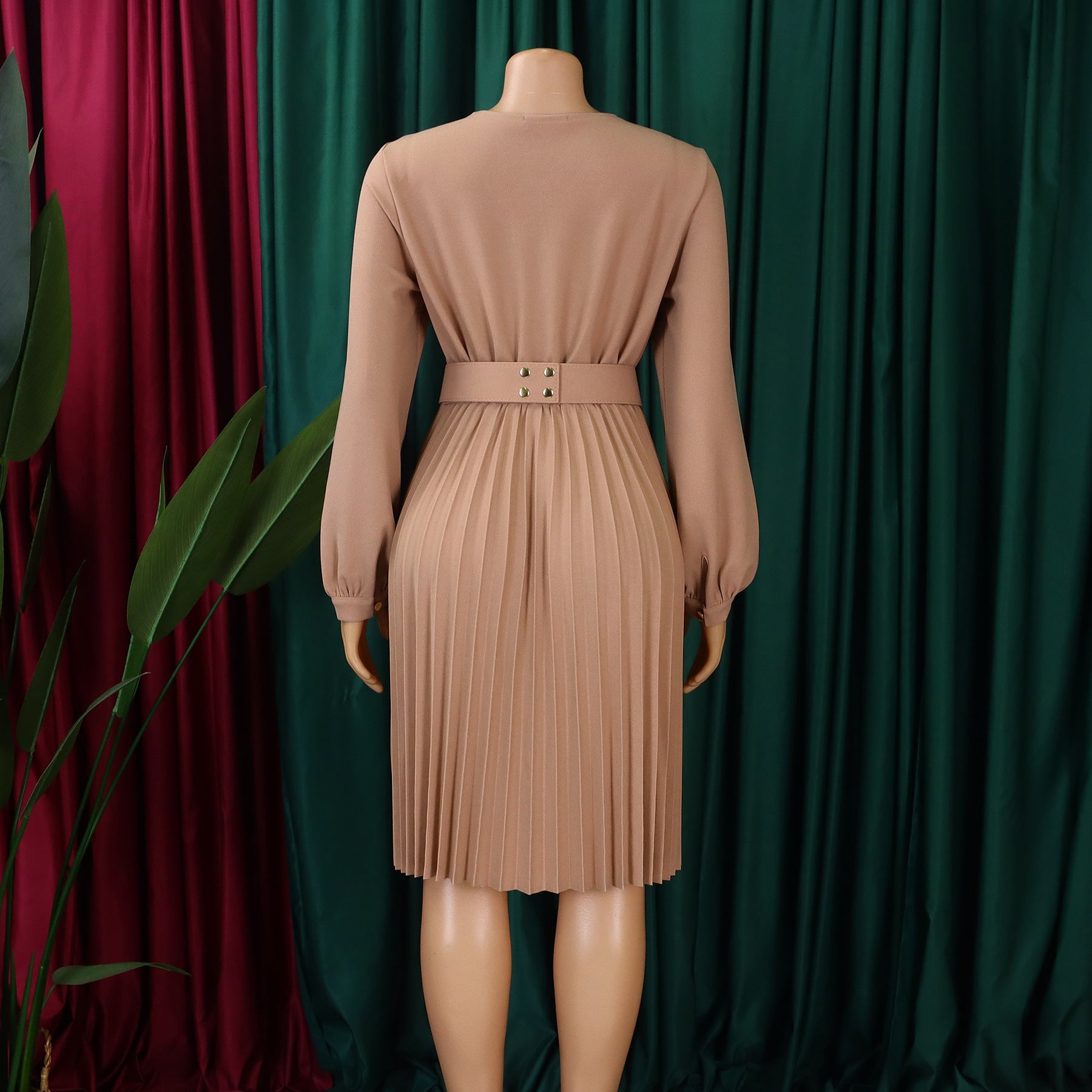 Women Spring V-Neck Pleated African Dress 14