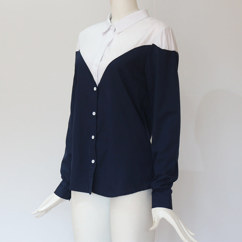 Women Casual Long Sleeve Color Block Shirt 21