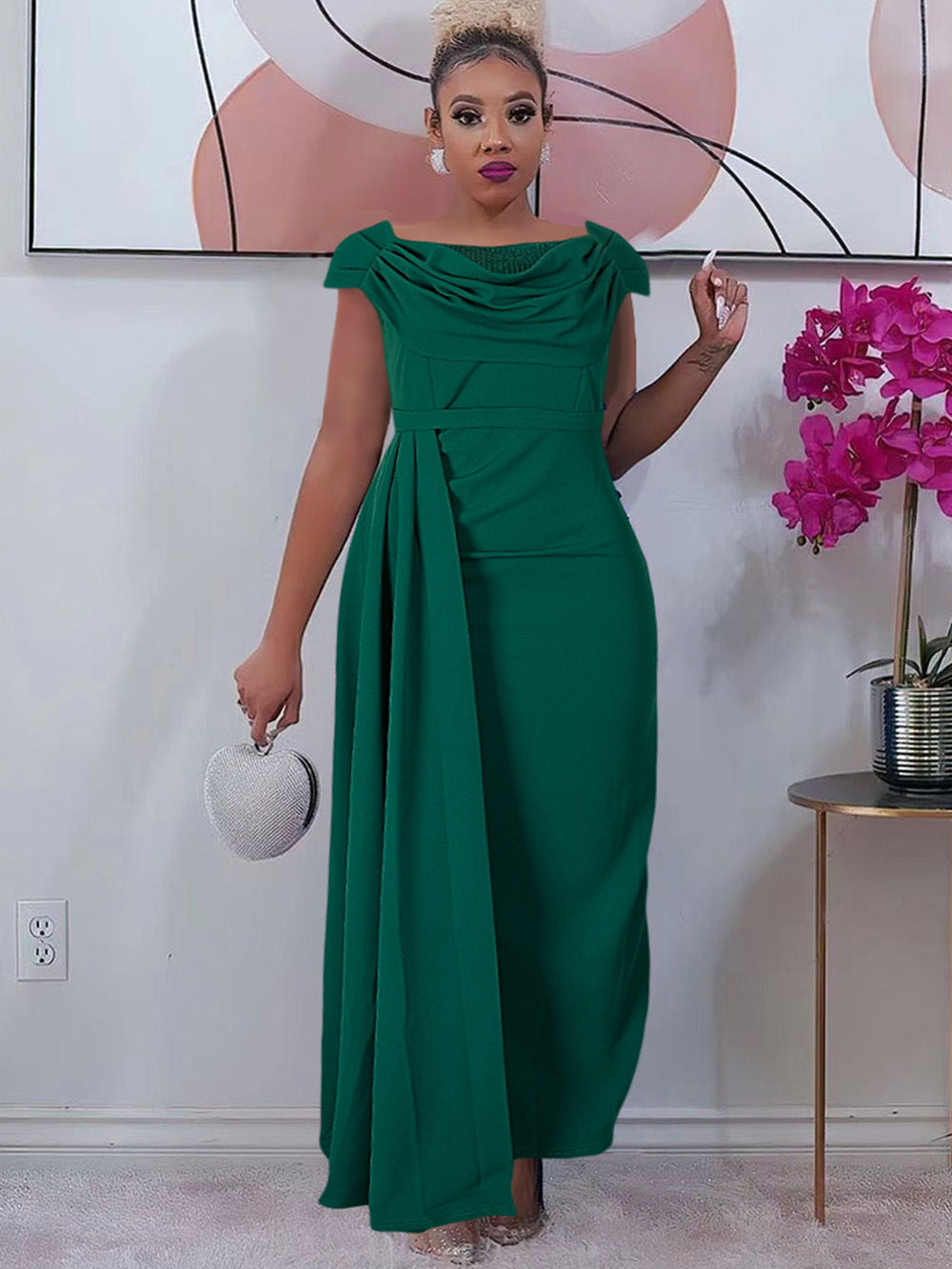 African Women's Plus Size Solid Color Long Dress 4