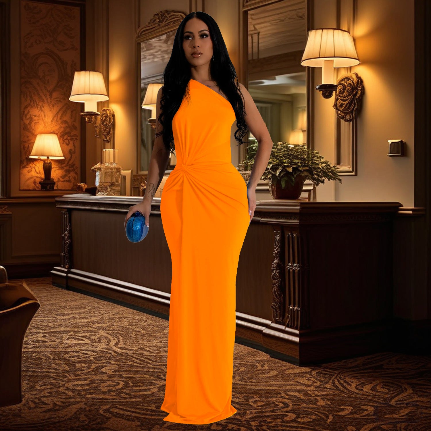 Fashion women one shoulder slim evening dress 12