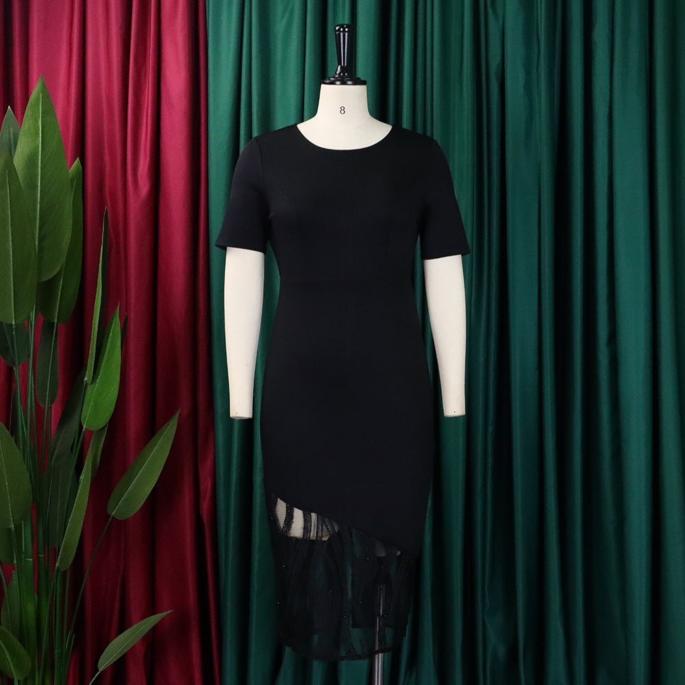 Plus Size Womenlace Patchwork Beaded Bodycon Dress 17