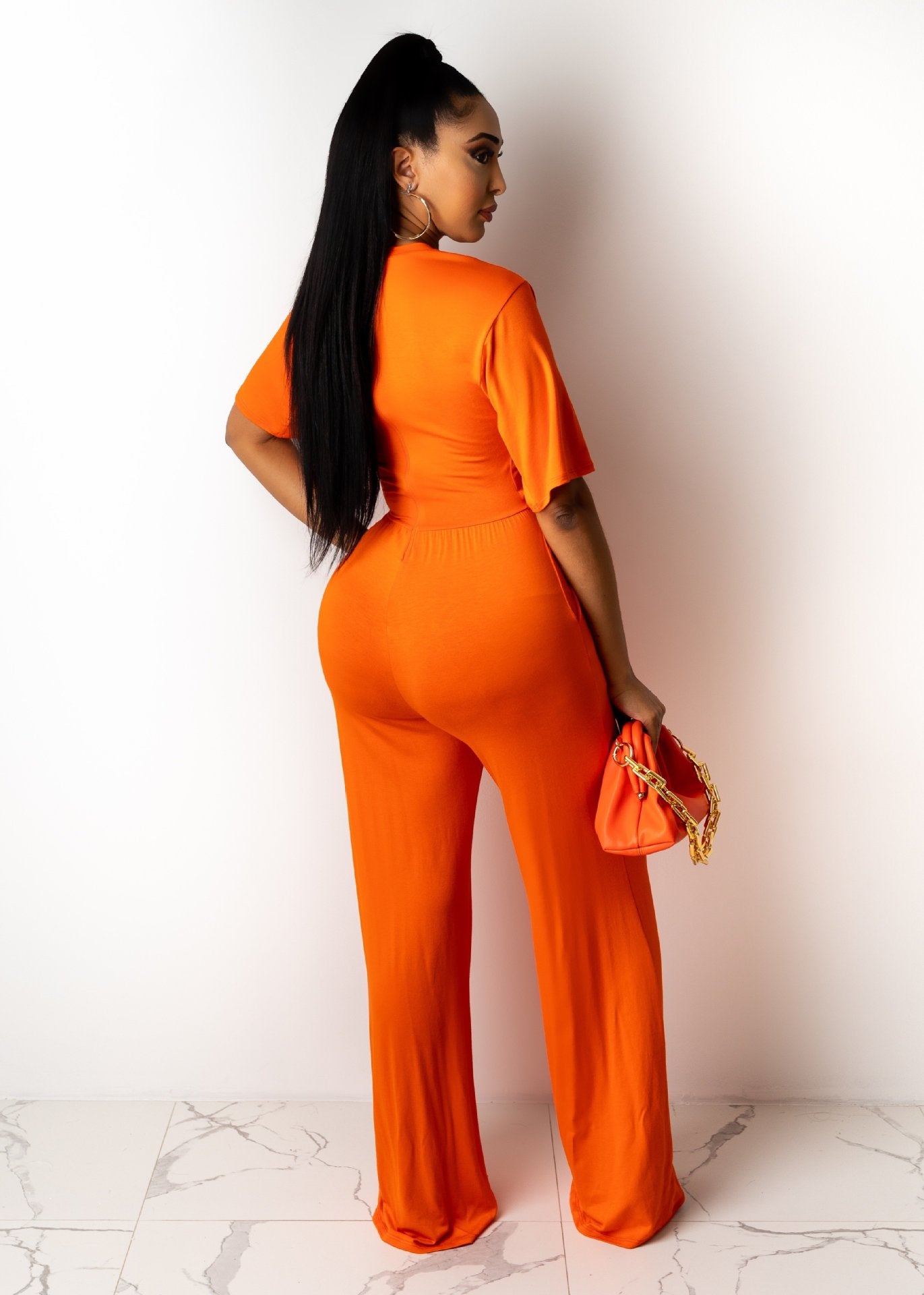 Fall Women's Solid Casual Loose Two Piece Short Sleeve Trousers