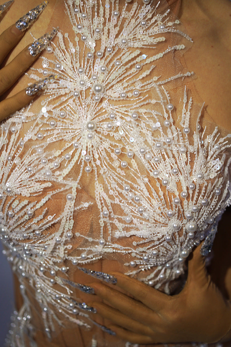 Fashion Halter Neck Strap Mini Dress Nude See-Through Sexy Party Dress 21