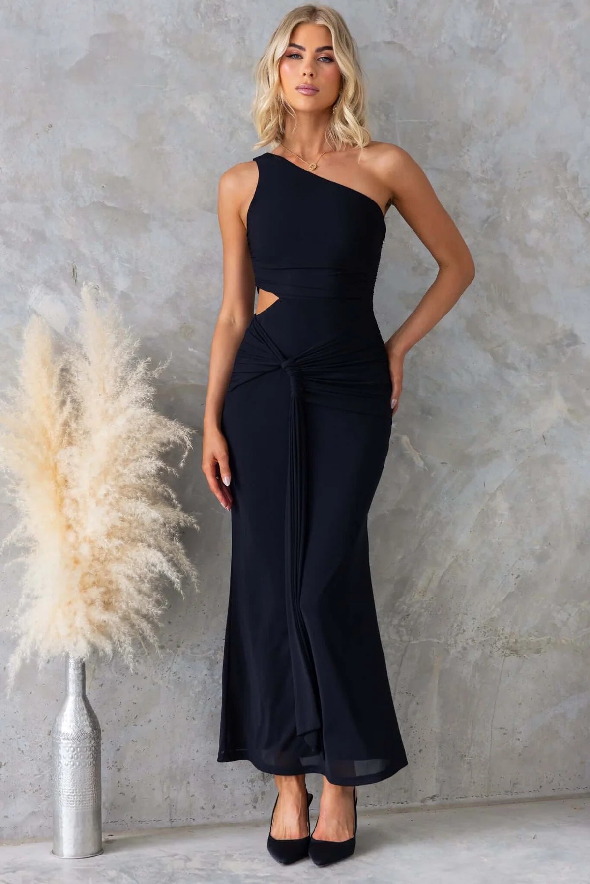 Elegant Chic One-Shoulder Sexy Mesh Tie-Front Long Dress 13