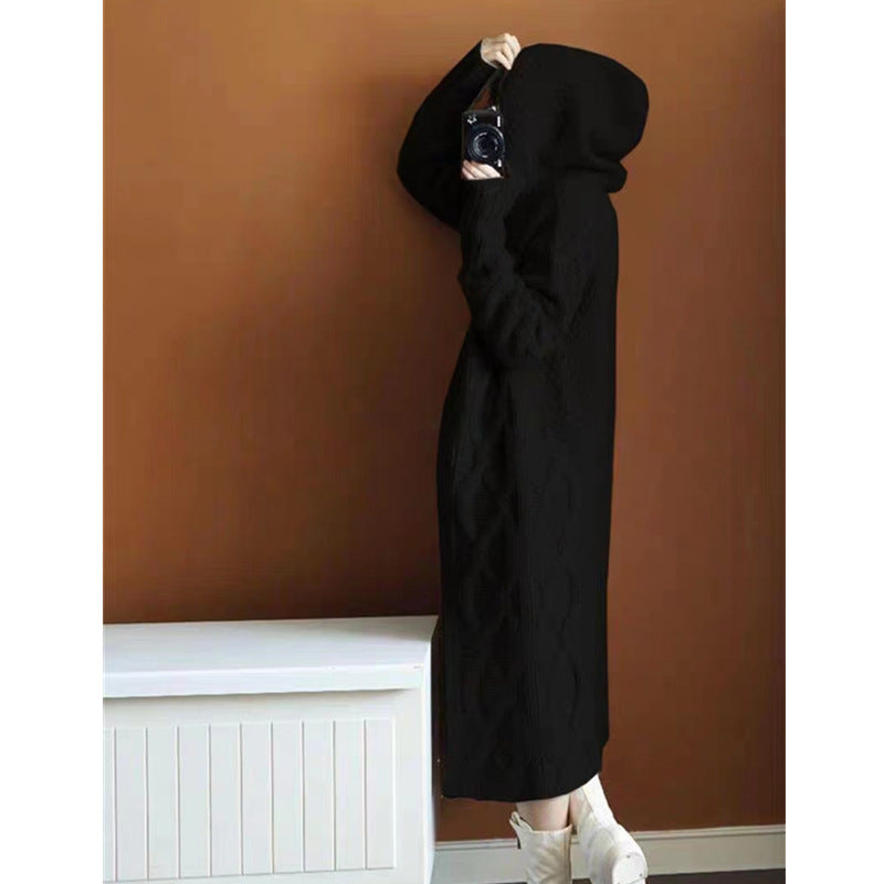 Women Long Loose Cardigan Hooded Twisted Sweater Coat 7