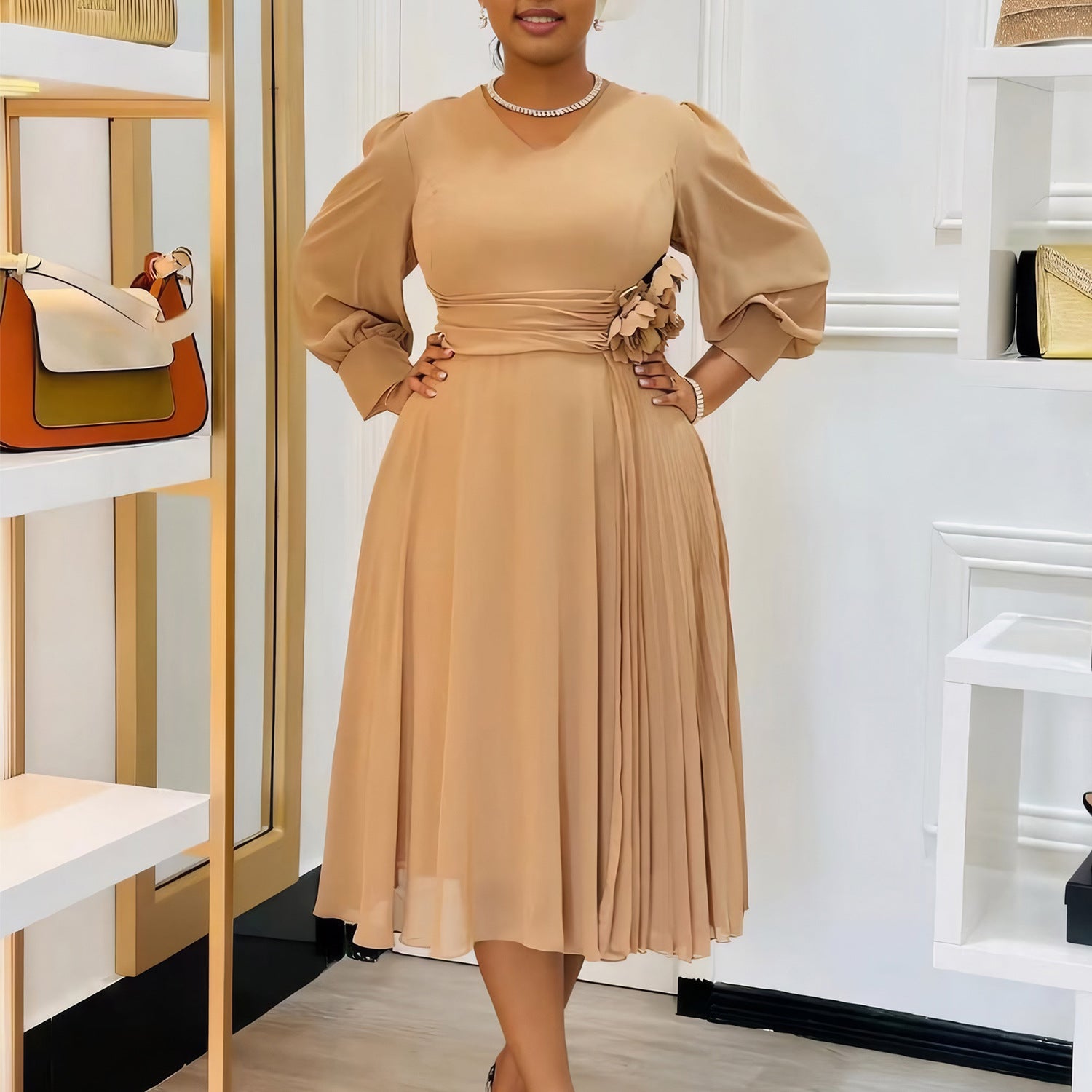 Plus Size Spring Elegant Solid Dress for Women