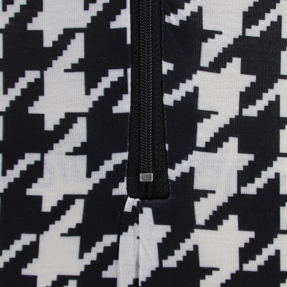 Spring Women's Plaid Print Round Neck Zipper Casual Jumpsuit 27