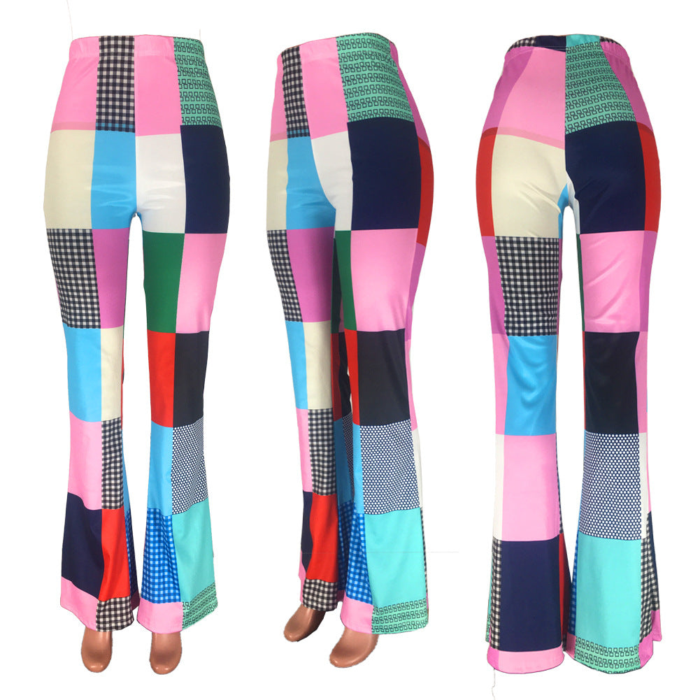 Women Casual Printed Plaid Casual Pants 19