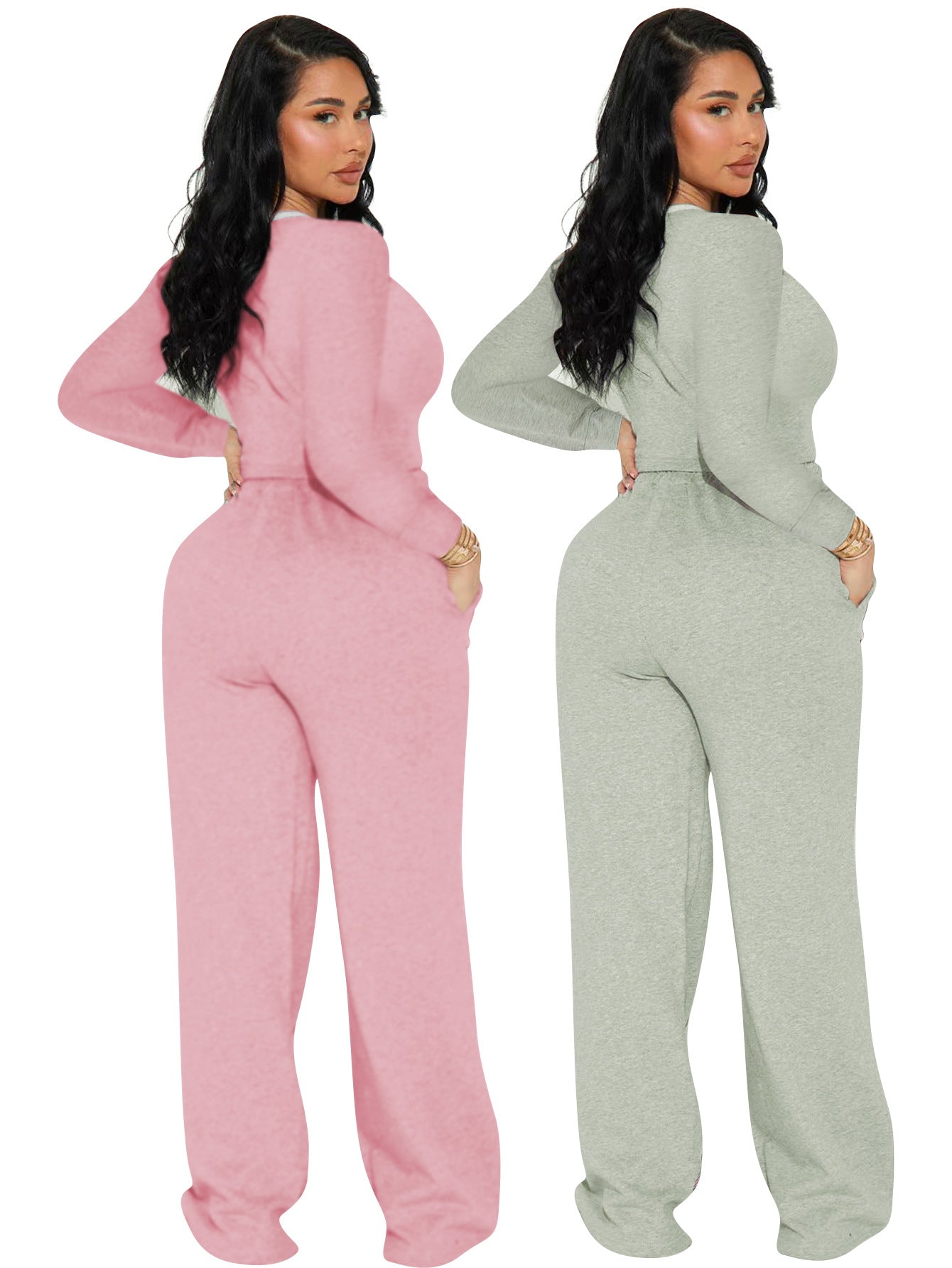 Women's Fashion Casual Long Sleeve Top & Side Striped Sporty Pants Two-Piece Set 8