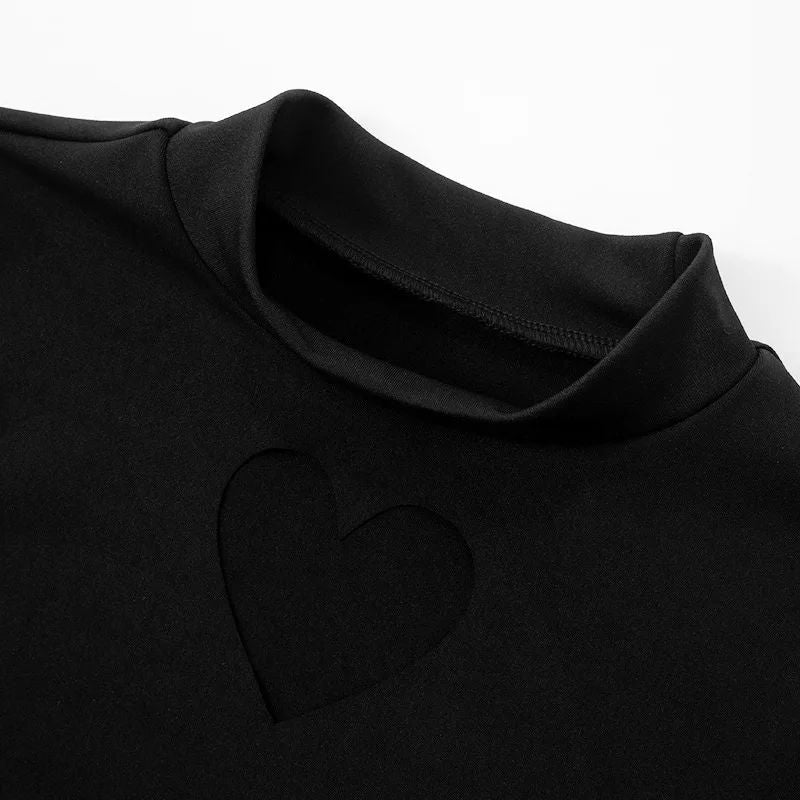 Women's Spring Fashion Sexy Heart Print Hollow Long Sleeve Dress 6