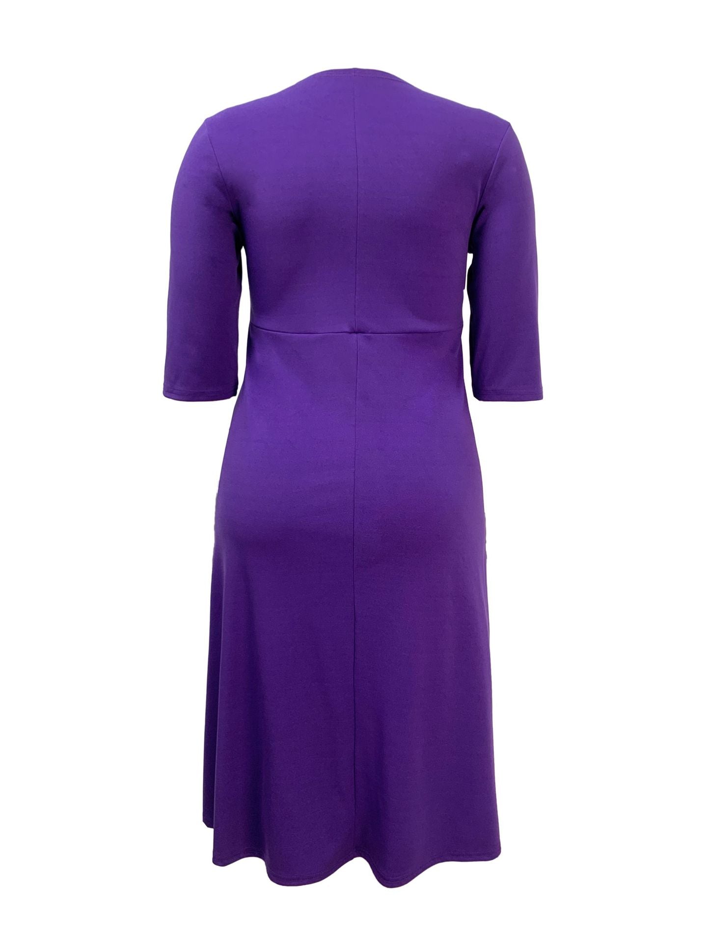 Women's Plus Size Elegant Slim Waist Round Neck Solid Color Dress 4