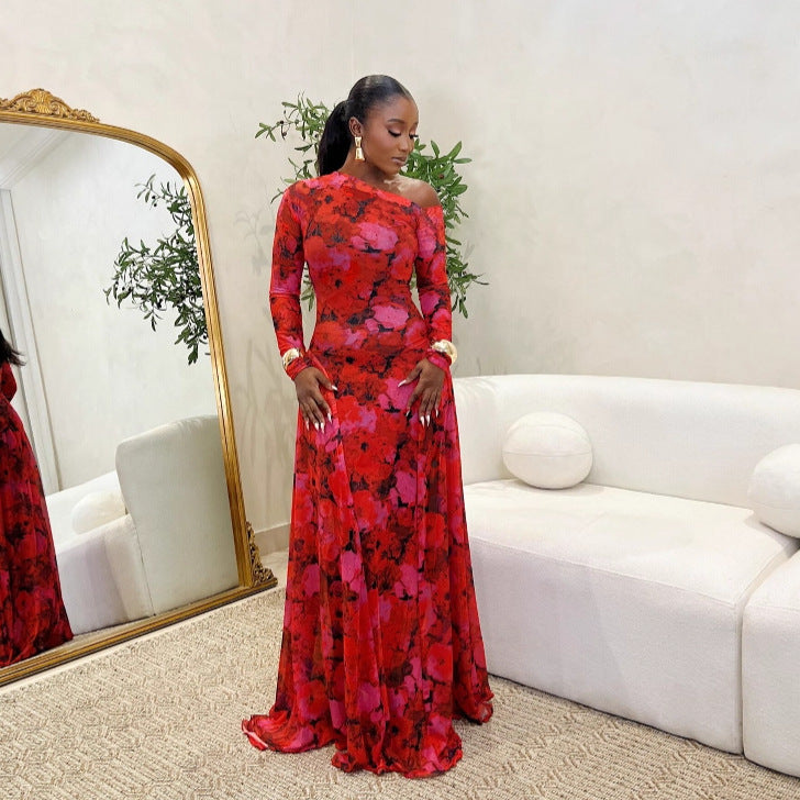 Women Elegant Career Stretch Slash Shoulder Dress 5