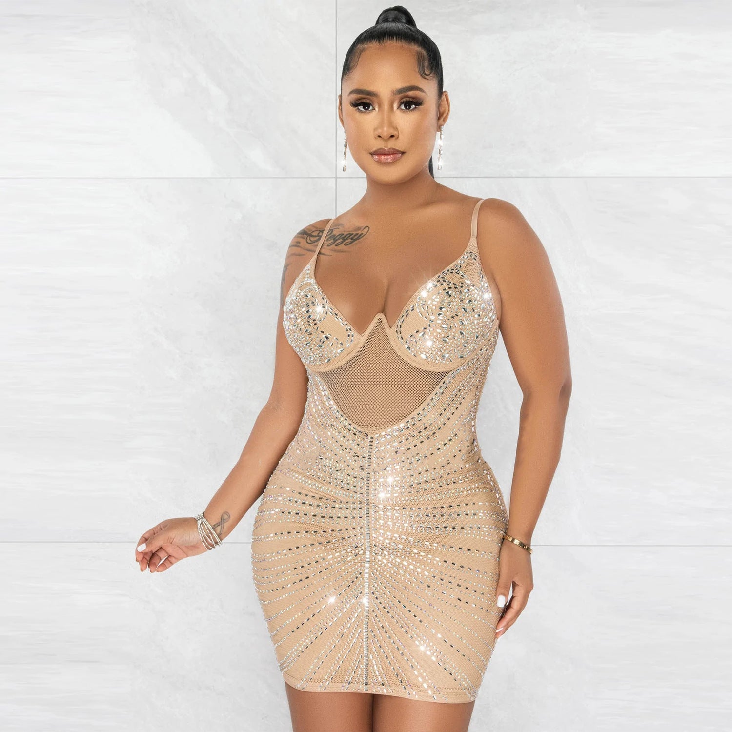 Sexy Beaded Strap Dress Nightclub Wear 5