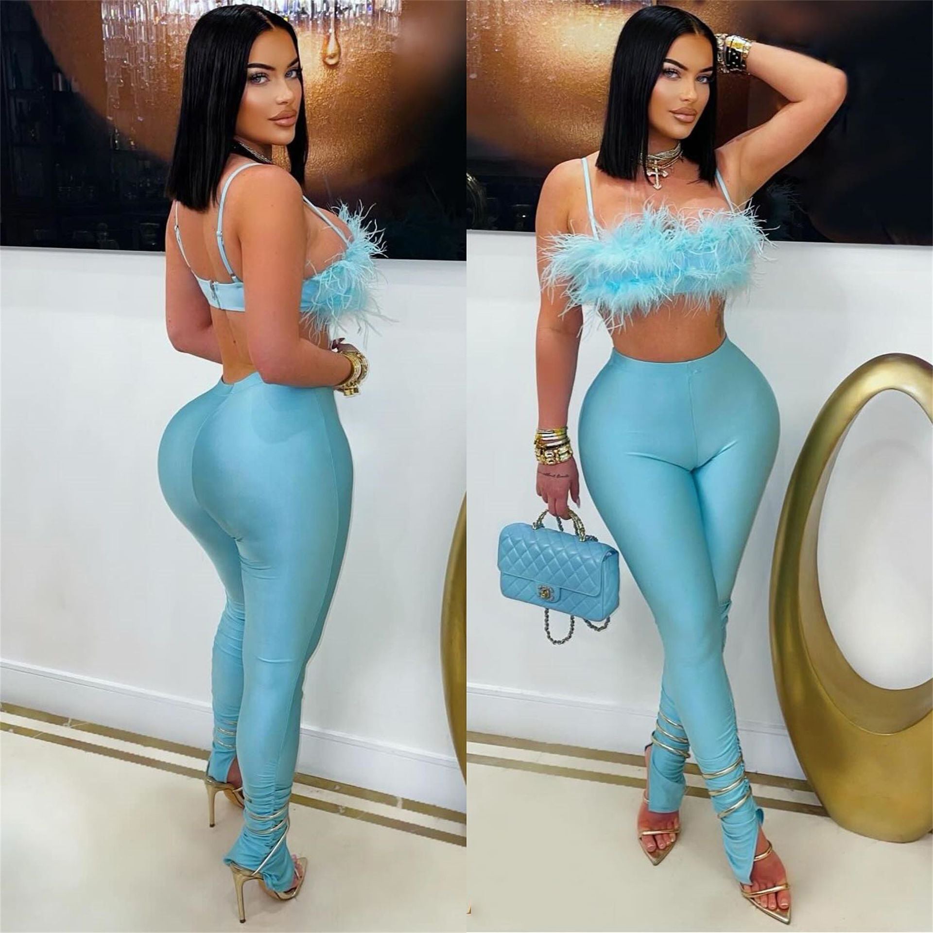 Women Summer Style Sexy Suspender Backless Strapless Top and Long Pants Two-Piece Set