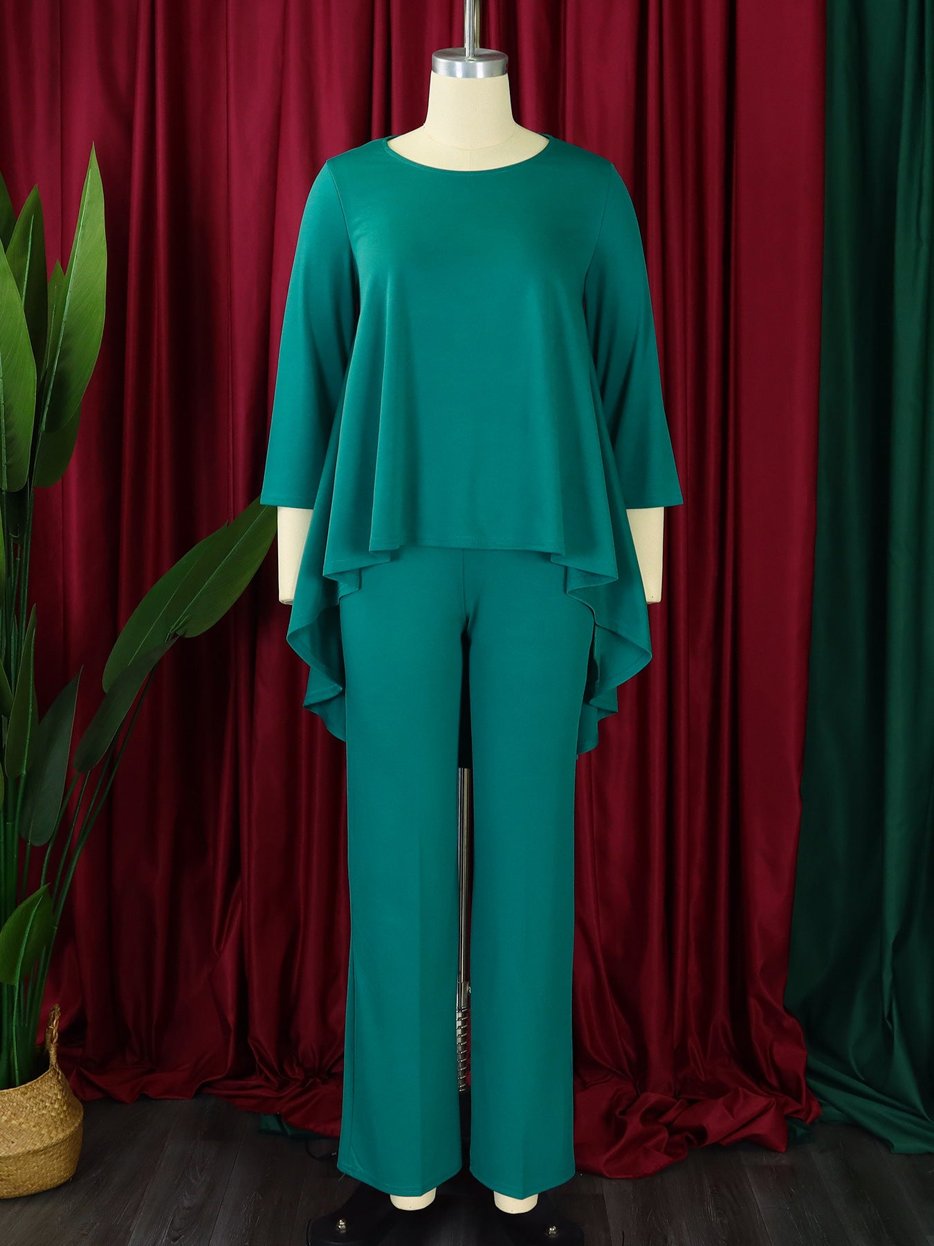 Plus Size Women Long Sleeve Top and Wide Leg Pants Set 12