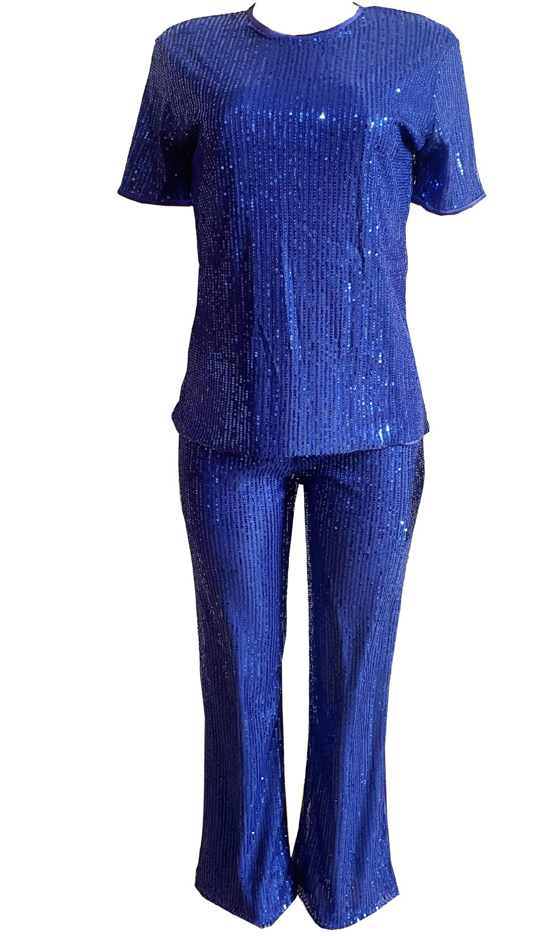 Women's Short Sleeve Sequin Casual Two Piece Pants Set 17