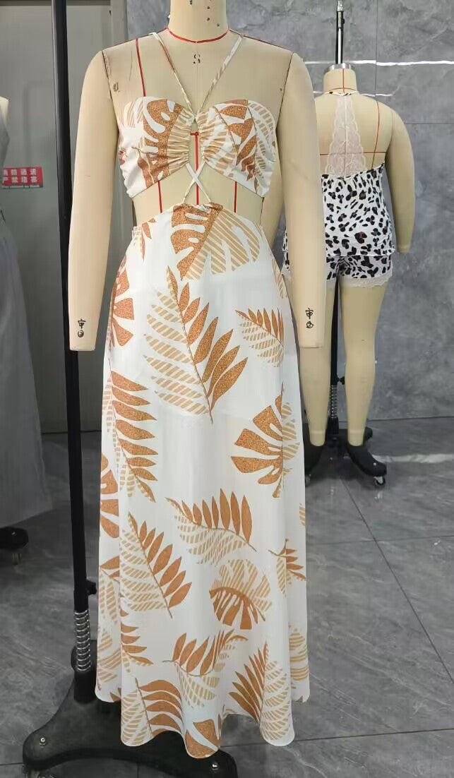 Summer Sexy Printed Strap Loose Long Dress 3