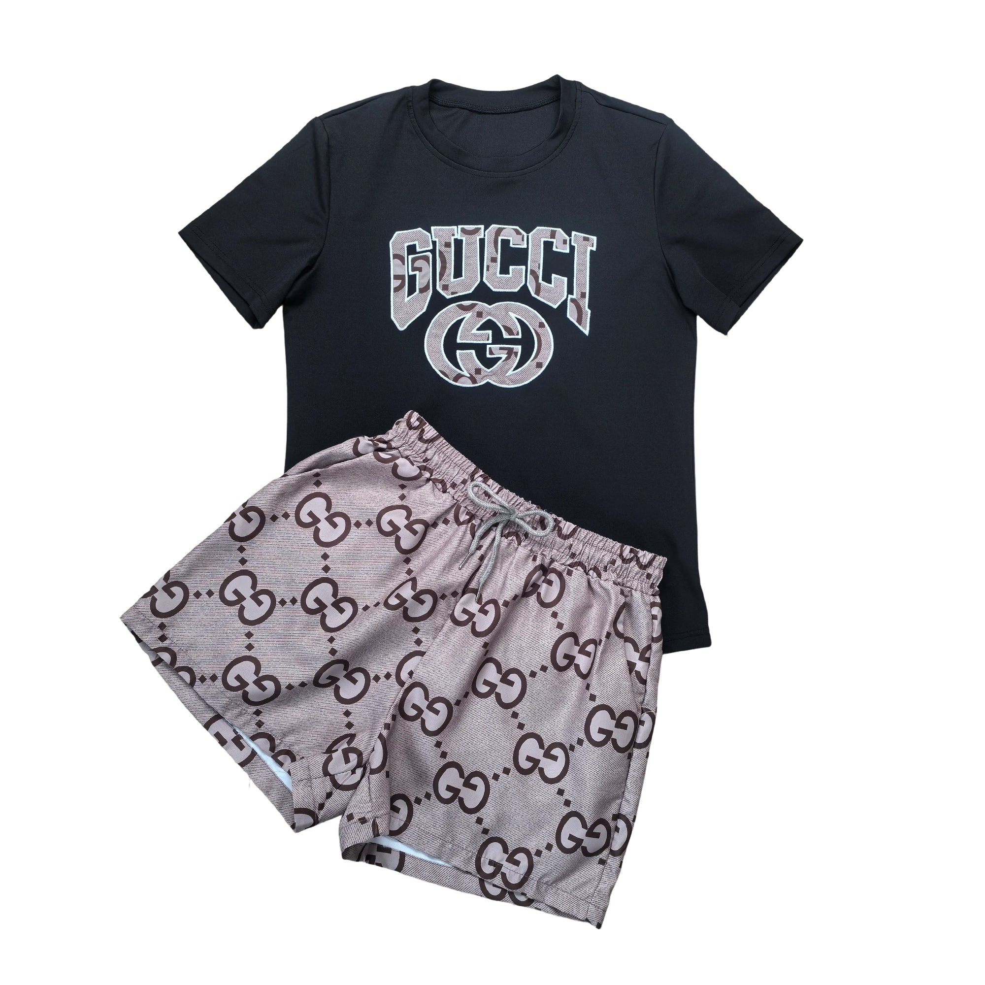 Women Summer Embroidered Printed Short Sleeve Top and Shorts Two-Piece Set 5