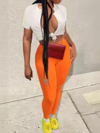 Women Lace Up Crop Top and Pant Two Piece Set 3