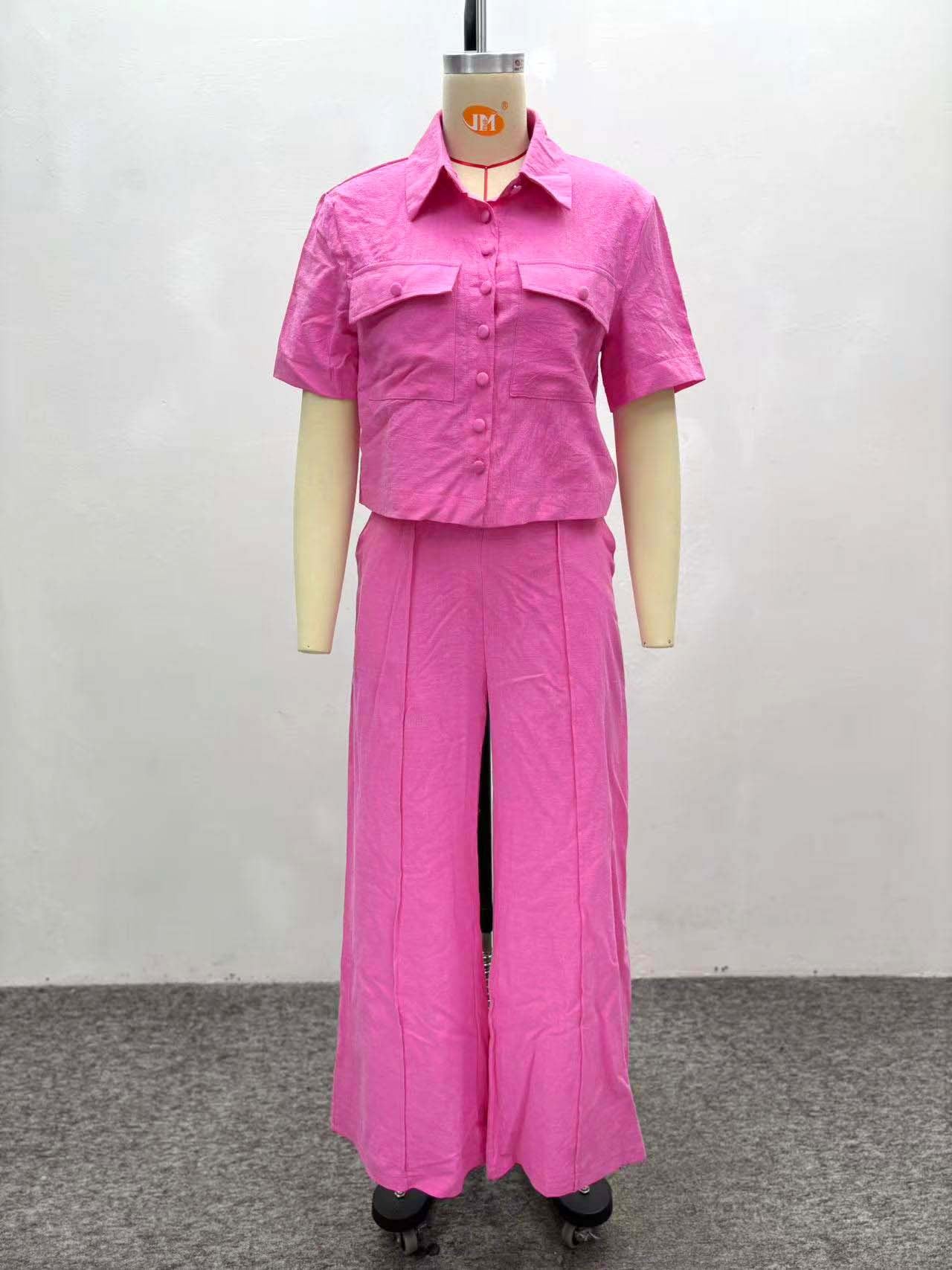 African Women career solid short-sleeved shirt with wide-leg pants two-piece set 7