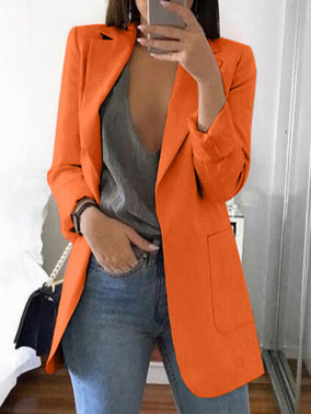 Spring Fall Women's Long Sleeve Plain Pocket Cardigan Blazer Jacket 12